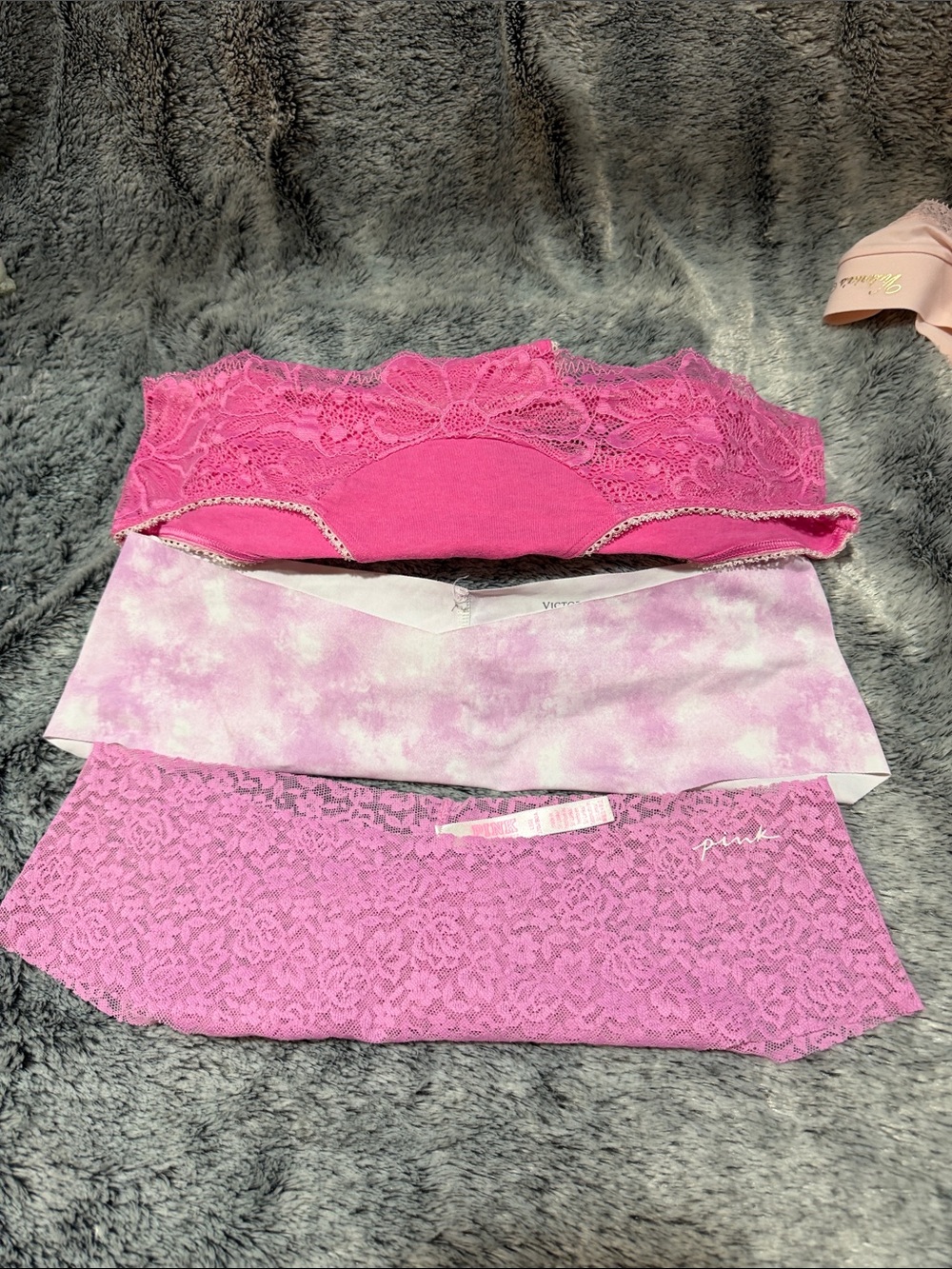 PINK Victoria's Secret Trio Panty Set — Hot Pink & Light Pink Tie-Dye